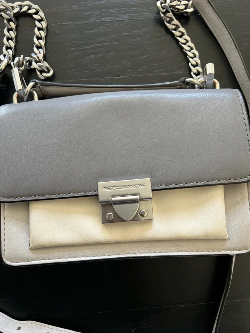 Rebecca Minkoff Small Gray and White Crossbody with Silver Chain